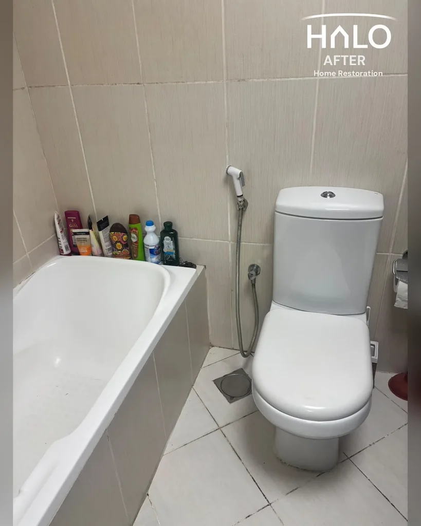 After limescale removal in Ras Al Khaimah - the limescale stripped away and the bath restored to a bright white, inviting finish